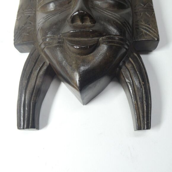 Horned Senufo Wooden Wall Mask Vintage Carved Ivory Coast Africa - Picture 2 of 11